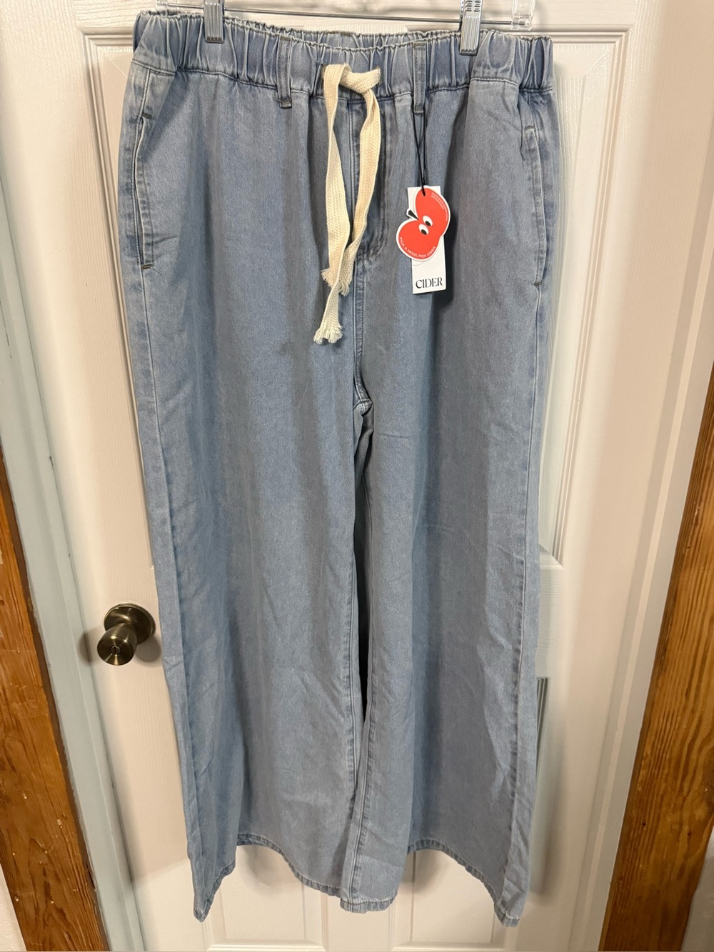 Cider Light Blue Wide-Leg Drawstring Jeans
